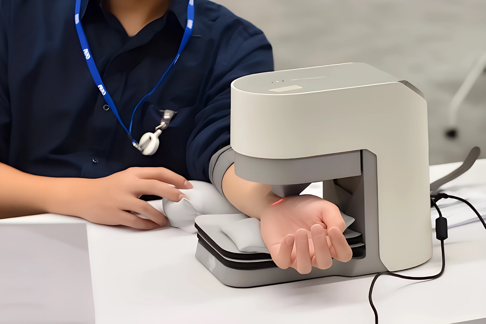 友達耘康中醫數位化檢測解決方案之脈象檢測系統採用高靈敏多點式壓力感測器，可真實還原「寸、關、尺」三部脈象量測結果