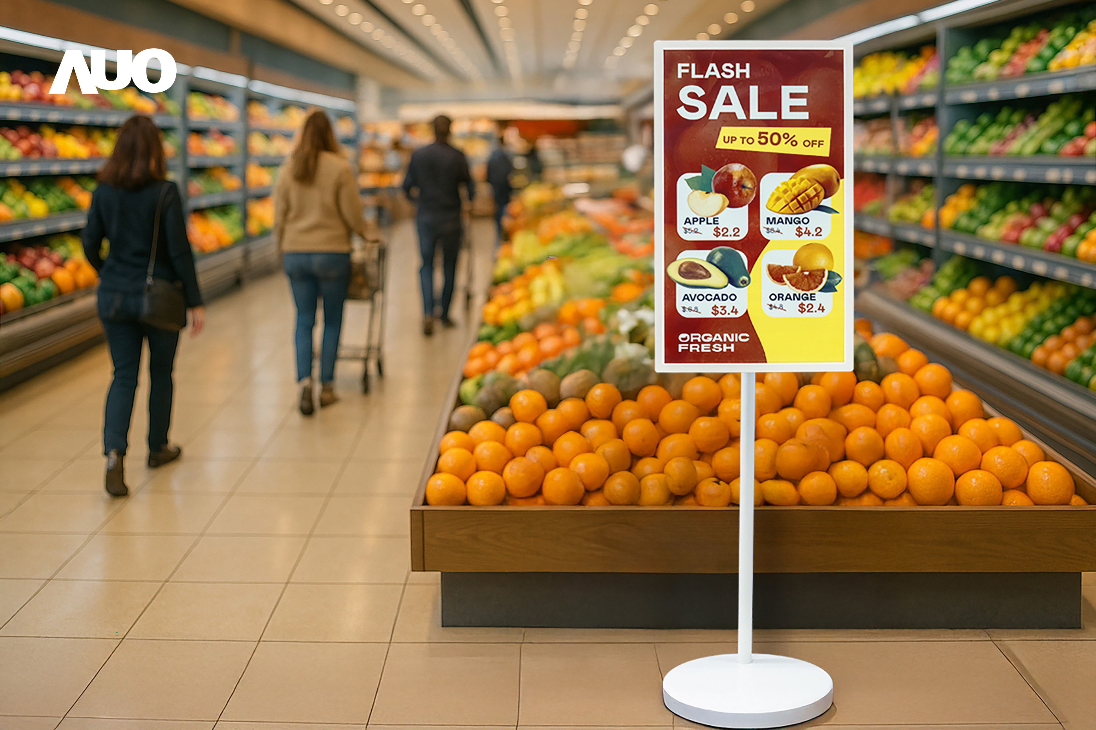 达擎首亮相低功耗、全彩的〝aecoPost电子纸解决方案〞，仅在更新画面时需要微量的电力驱动，无需布建电线的便捷设计，使其可灵活应用、随意置放，并可透过云端或行动装置app，轻松管理及排程广告内容，晋升店头营销利器。