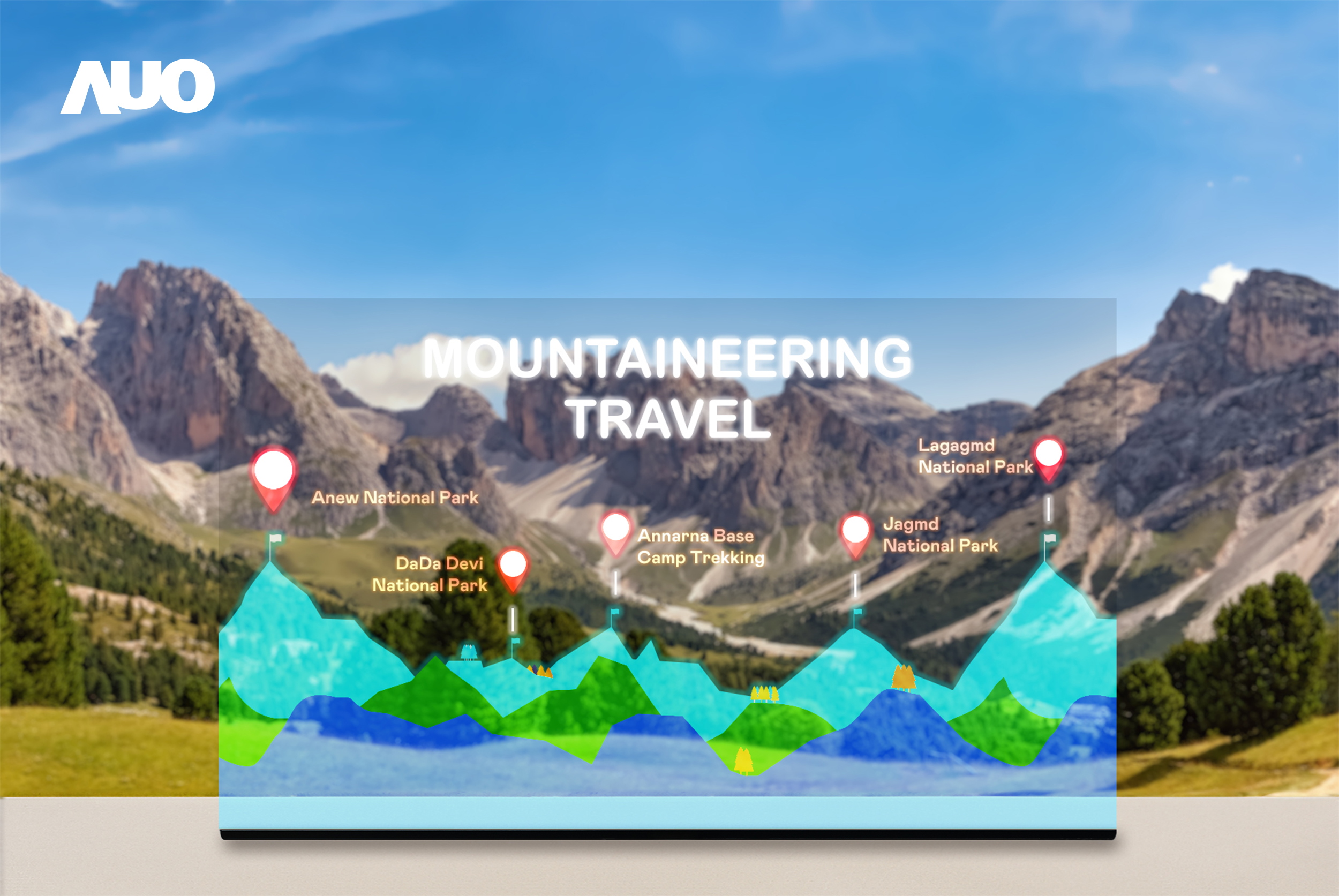 友達展示全球單片尺寸最大(*)42吋透明Micro LED顯示器拼接而成的「64吋透明Micro LED顯示器」，具備高透明度、1,000 nits高亮度、廣色域、採用三邊無邊框的無縫拼接等多重特色，呈現超高清、細膩畫質而不遮擋後方視覺，滿足層峰需求，可廣泛運用於零售、藝術展覽或商業空間等場域